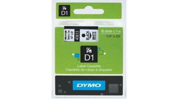DYMO D1 43613 f.szalag 6mm x 7m fehér-fekete (Eredeti)